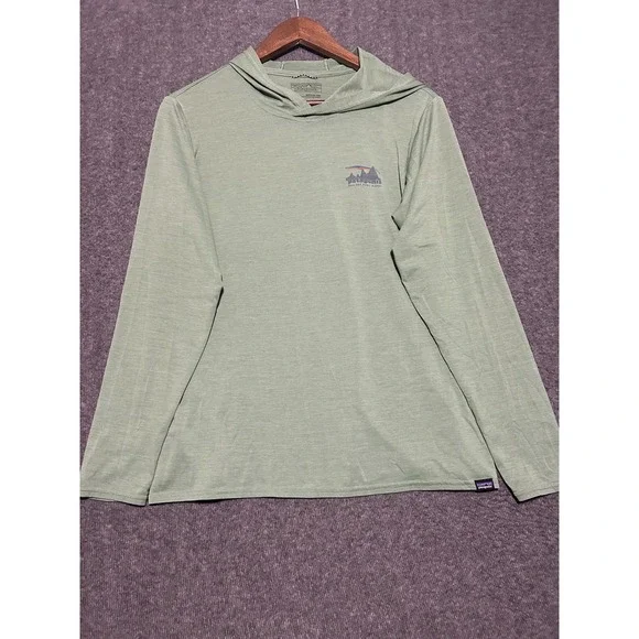 Patagonia hoodie pullover outdoors fishing green logo womens Large lightweight - Picture 2 of 7